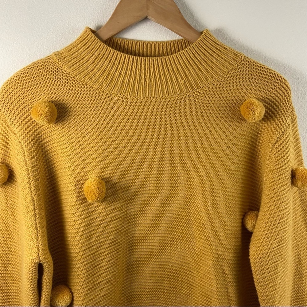 Blushing Heart Gold Pom Pom Knit Pullover Sweater Womens Sz L Mock Neck - Picture 2 of 11